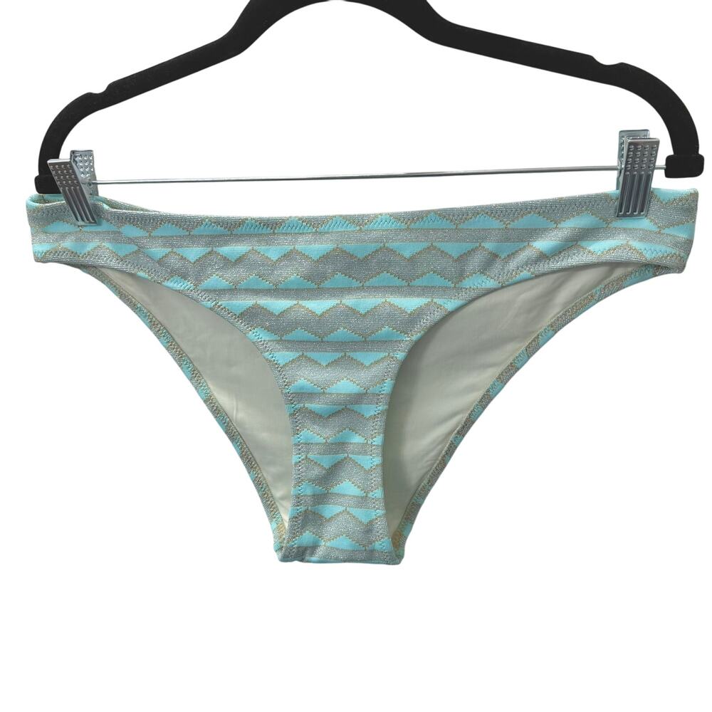 Solid & Striped The Desi Swim Bikini Bottom in Metallic Zig Zag Blue Gray XL NWT